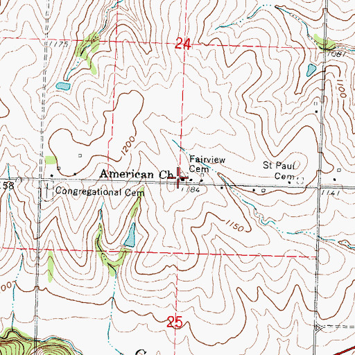 Topographic Map of American Church, KS