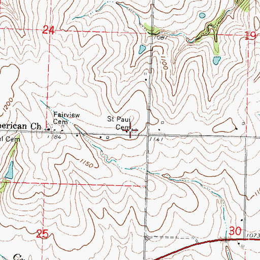 Topographic Map of Saint Paul Cemetery, KS