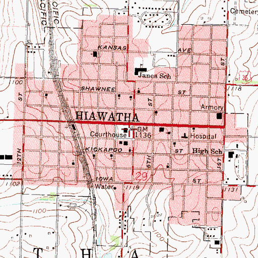 Topographic Map of Hiawatha, KS