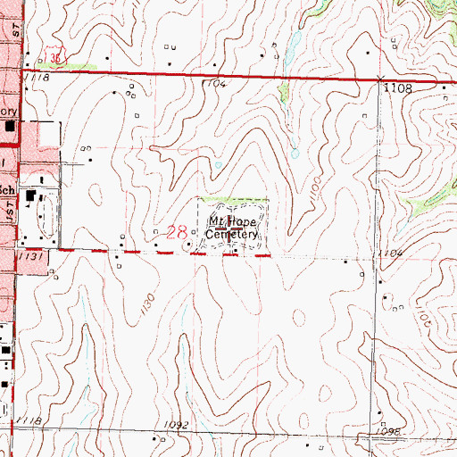 Topographic Map of Mount Hope Cemetery, KS