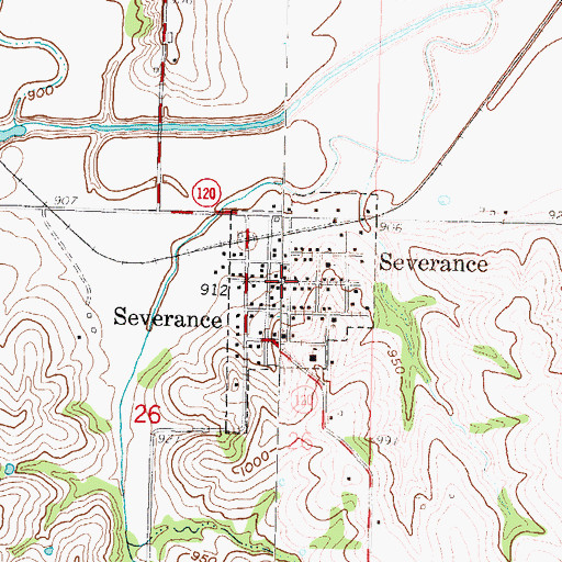 Topographic Map of Severance, KS