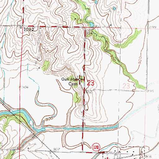 Topographic Map of Oak Hill Cemetery, KS