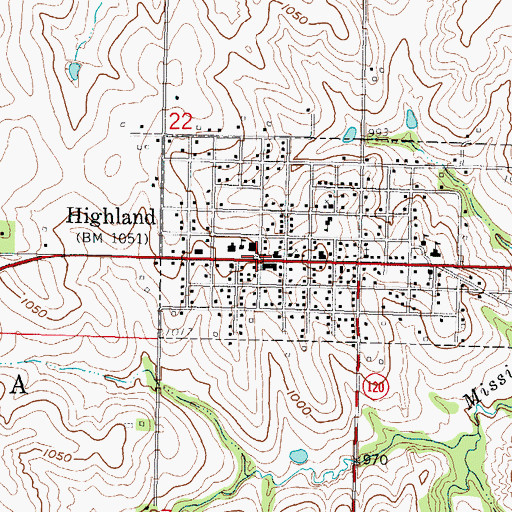 Topographic Map of Highland, KS