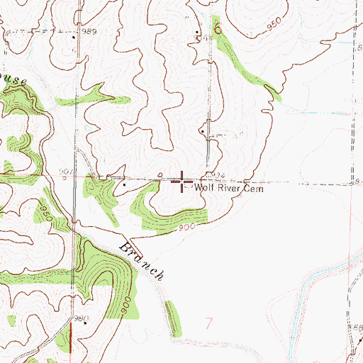 Topographic Map of Wolf River Cemetery, KS