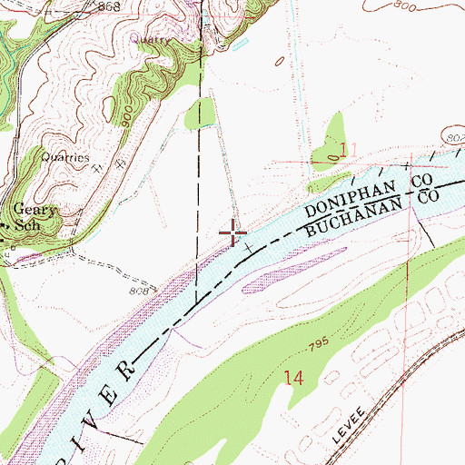 Topographic Map of Brush Creek, KS