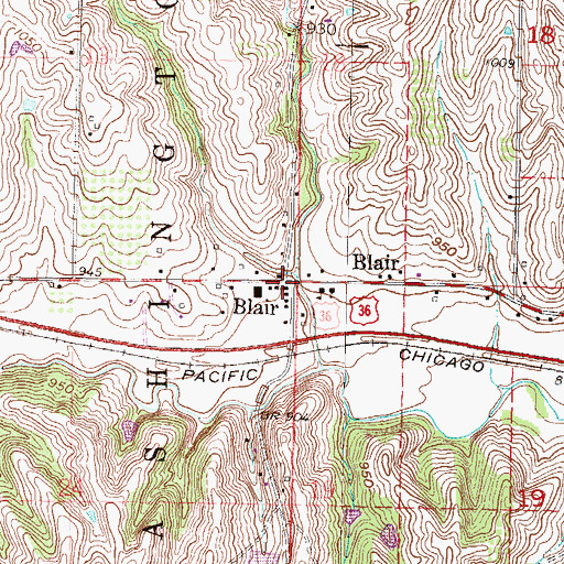 Topographic Map of Blair, KS