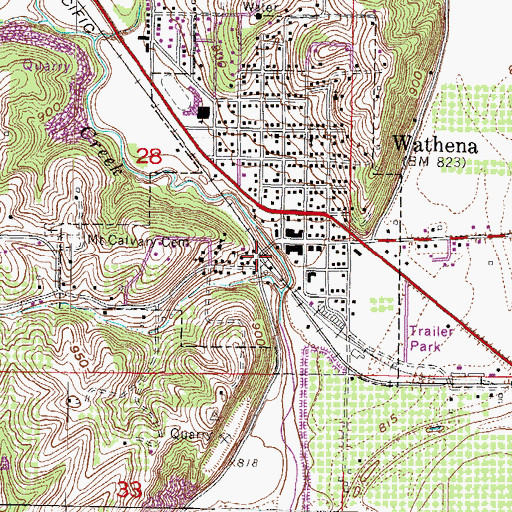 Topographic Map of Wathena, KS