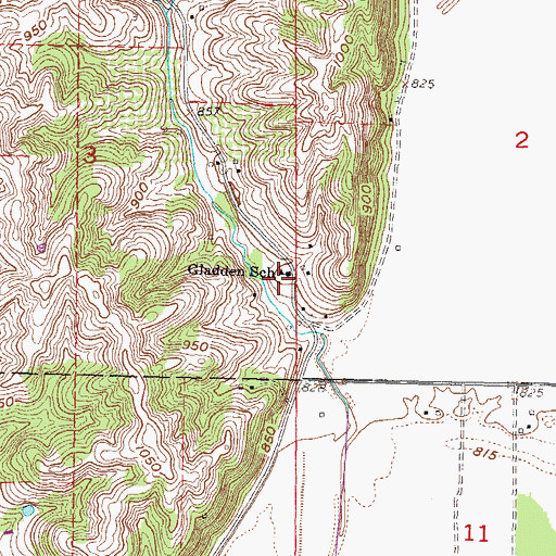 Topographic Map of Gladden School (historical), KS