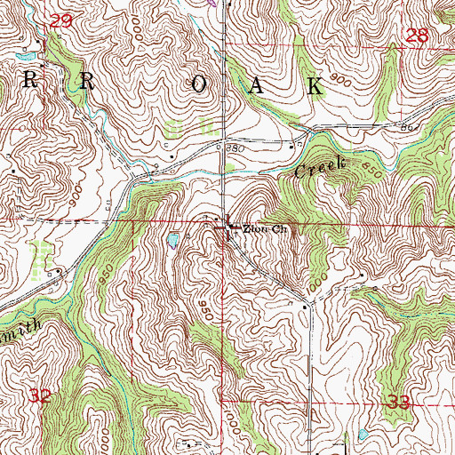 Topographic Map of Zion United Evangelical Church, KS