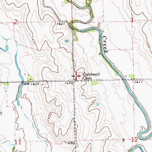 Topographic Map of Caldwell Cemetery, KS