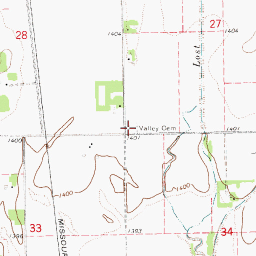 Topographic Map of Valley Cemetery, KS
