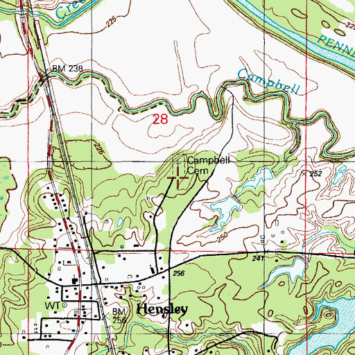Topographic Map of Camp Cemeteries, AR