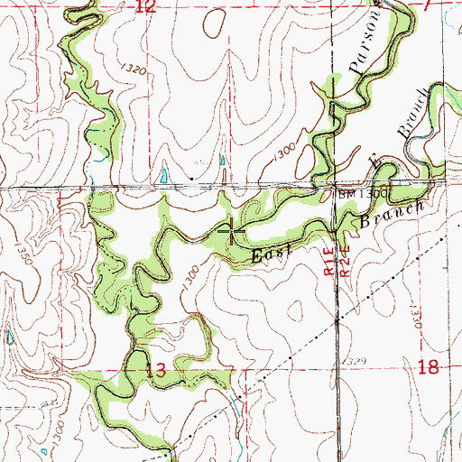 Topographic Map of East Branch Parsons Creek, KS