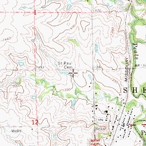 Topographic Map of Saint Paul Cemetery, KS