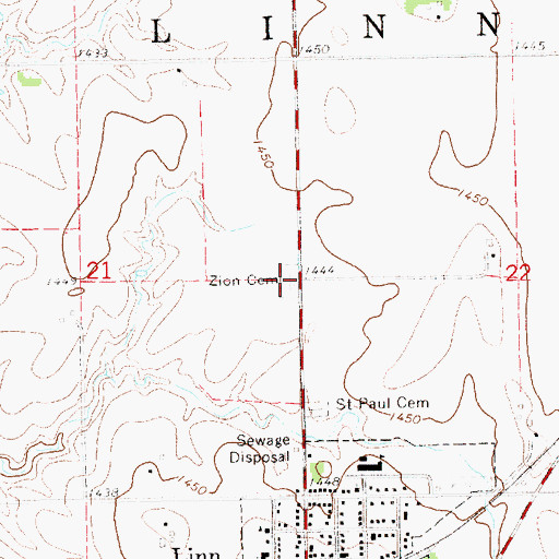 Topographic Map of Zion Cemetery, KS