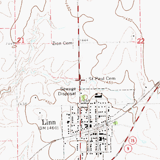 Topographic Map of Saint Paul Cemetery, KS