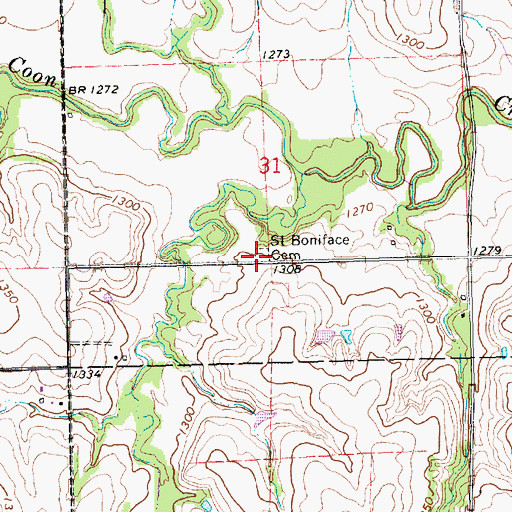 Topographic Map of Saint Boniface Cemetery, KS