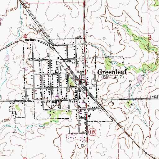 Topographic Map of Greenleaf, KS