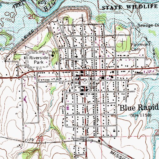 Topographic Map of Blue Rapids, KS