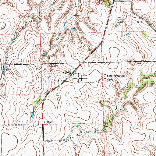 Topographic Map of Greenwood Cemetery, KS