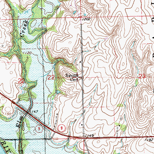 Topographic Map of Saville Cemetery, KS