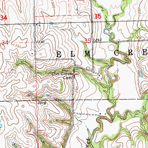 Topographic Map of Elm Creek Cemetery, KS