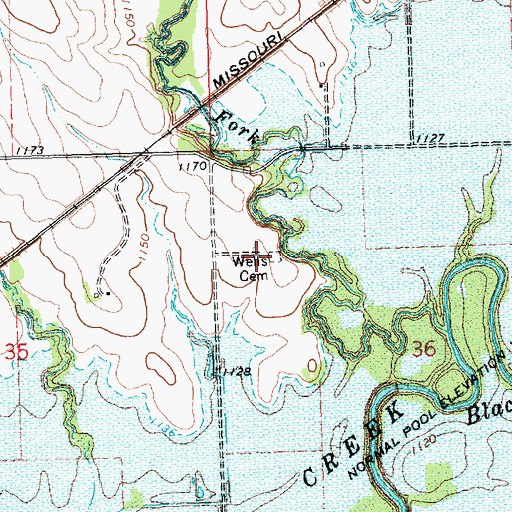 Topographic Map of Wells Cemetery, KS