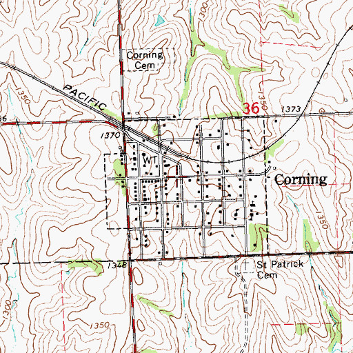 Topographic Map of Corning, KS