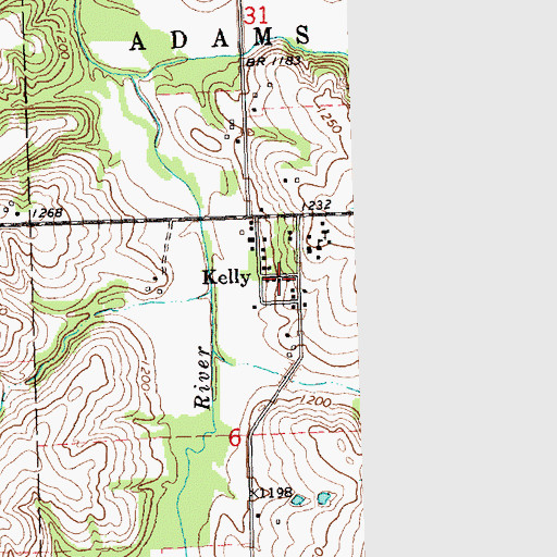 Topographic Map of Kelly, KS