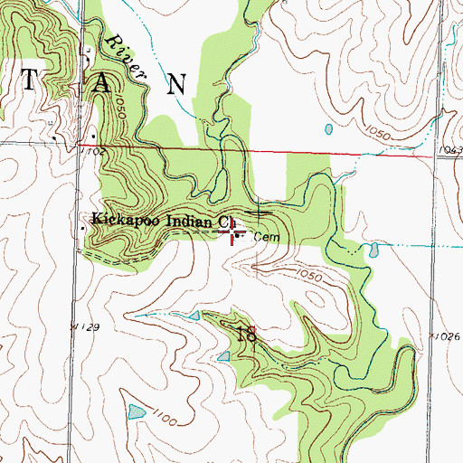 Topographic Map of Kickapoo Indian Church, KS