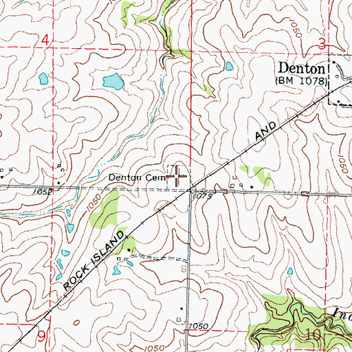 Topographic Map of Denton Cemetery, KS