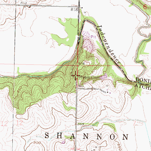 Topographic Map of Myers Cemetery, KS