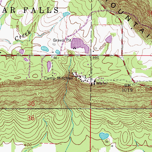 Topographic Map of Camp Mitchell, AR