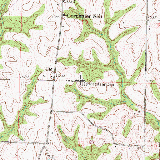 Topographic Map of Rosendale Cemetery, KS