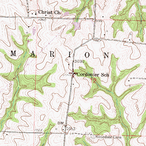 Topographic Map of Cordonier School, KS