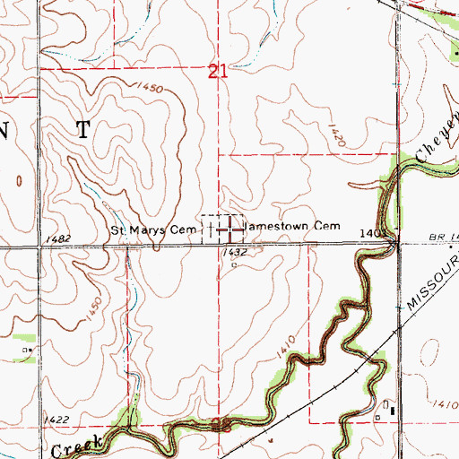 Topographic Map of Jamestown Cemetery, KS