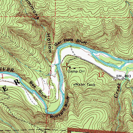Topographic Map of Camp Orr, AR