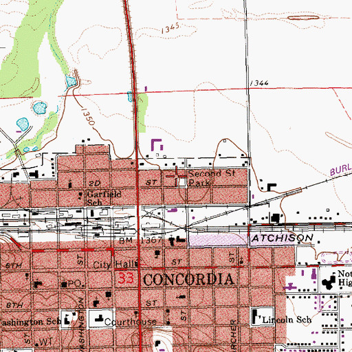 Topographic Map of Second Street Park, KS