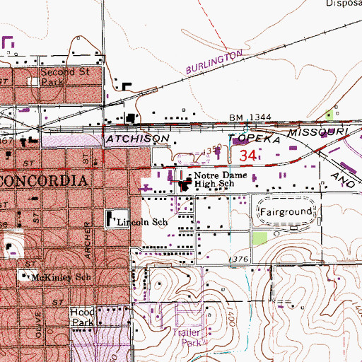 Topographic Map of Notre Dame High School (historical), KS