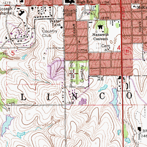 Topographic Map of Pleasant Hill Cemetery, KS