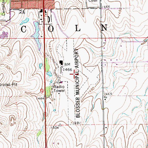 Topographic Map of Blosser Municipal Airport, KS