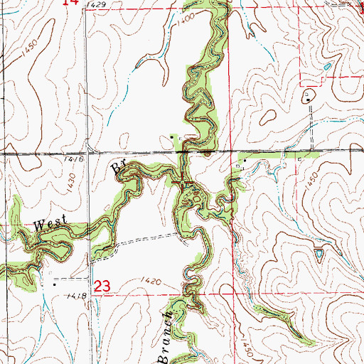 Topographic Map of West Branch Oak Creek, KS