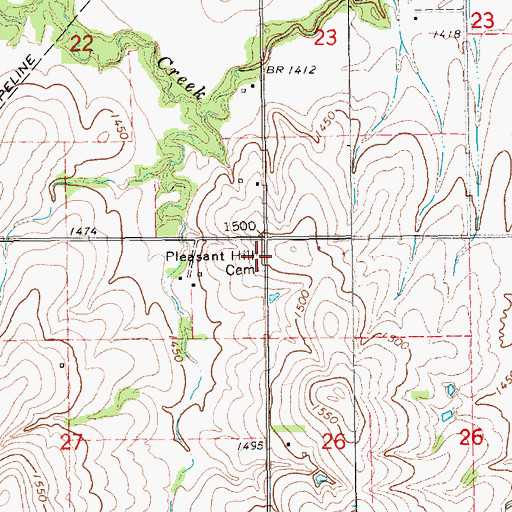 Topographic Map of Pleasant Hill Cemetery, KS