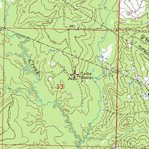 Topographic Map of Camp Shuler, AR