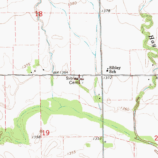Topographic Map of Sibley Cemetery, KS
