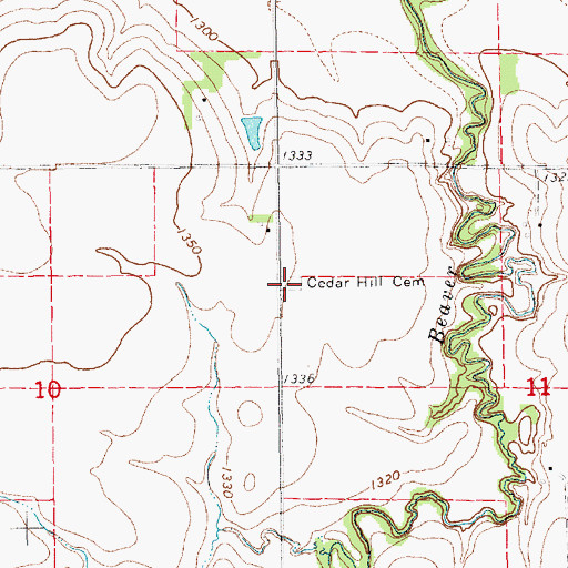 Topographic Map of Cedar Hill Cemetery, KS
