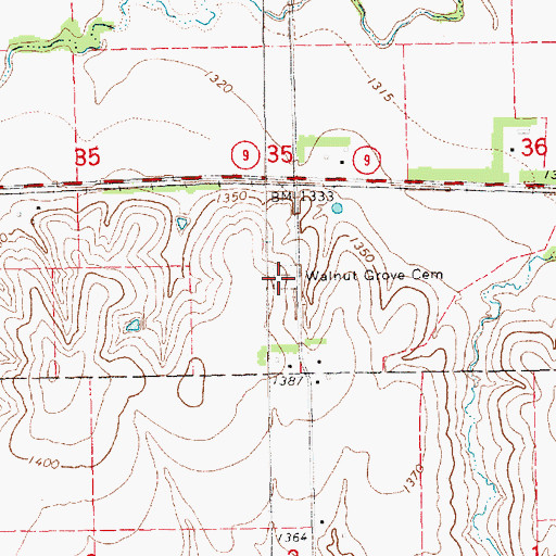 Topographic Map of Walnut Grove Cemetery, KS