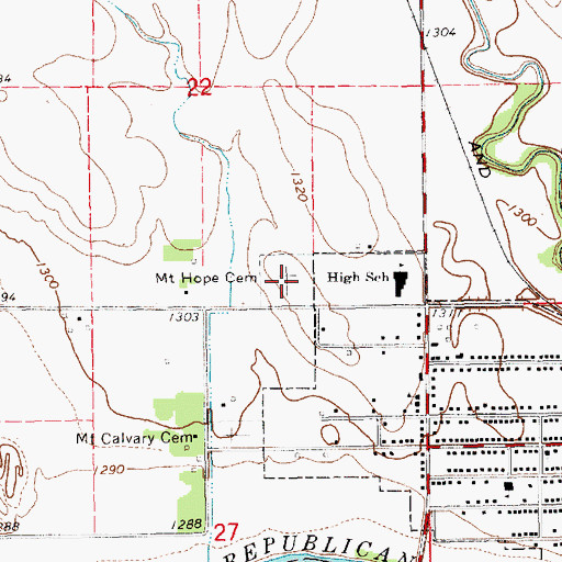 Topographic Map of Mount Hope Cemetery, KS