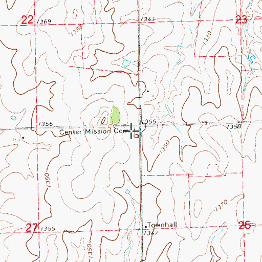 Topographic Map of Center Mission Cemetery, KS