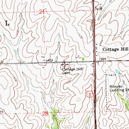 Topographic Map of Cottage Hill Cemetery, KS
